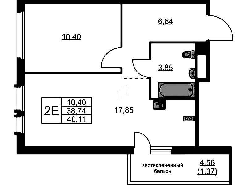 1-комнатная квартира 40.11 м², 3/15 эт., ЖК «GloraX Парголово»